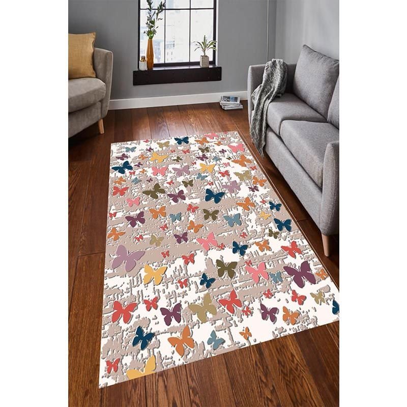 Colorful Cluster Butterflies Patterned Digital Printed Carpet