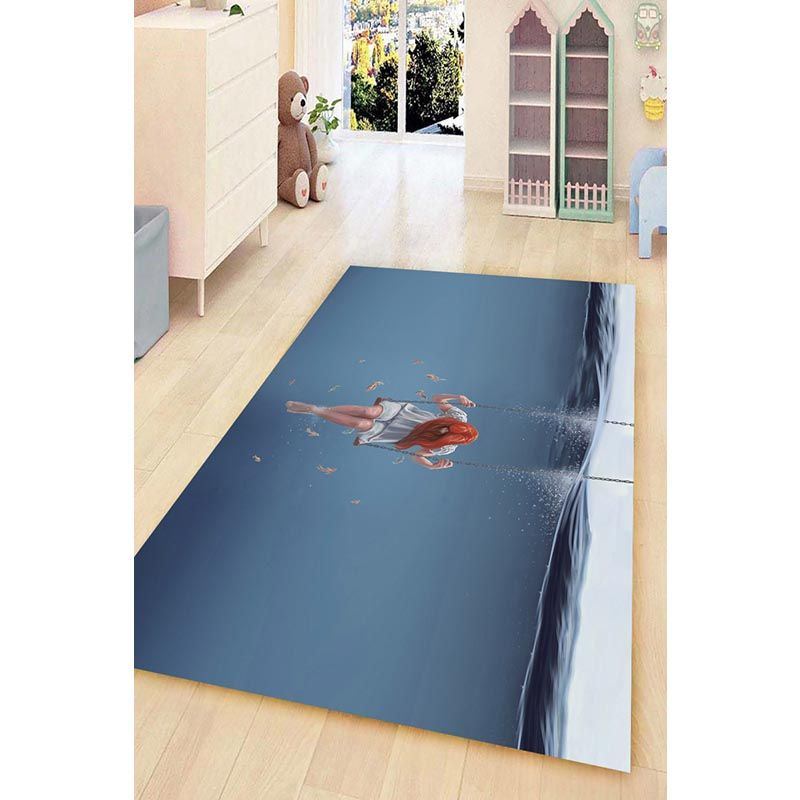 Lonely Girl And Ocean Depths Digital Printed Carpet