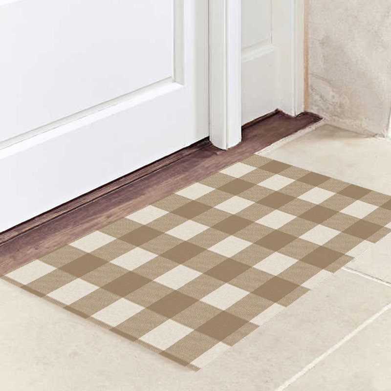 Gingham Cream White Door Mat